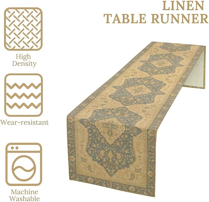 Boho Table Runner,Vintage Geometric Traditional Textured Rustic Farmhouse Bohemia for Home Farmhouse Kitchen Table Dining Coffee Room Garden Party Wedding Decor 13x90in
