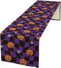 Halloween Table Runner,Purple Checkered Pumpkin Table Runner for Kitchen Dining Table Decoration Home Party Decor 13x108 Inch