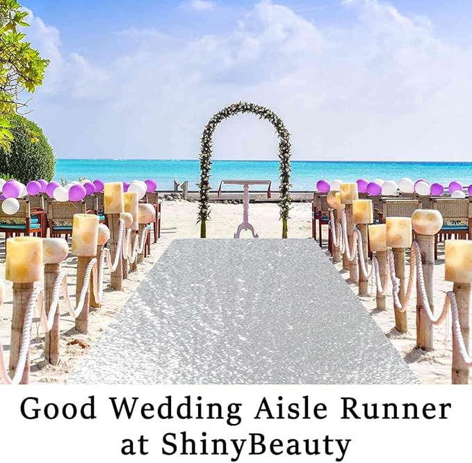 Silver Sequin Aisle Runner, 4 x 10 ft, 1 Piece for Weddings and Parties