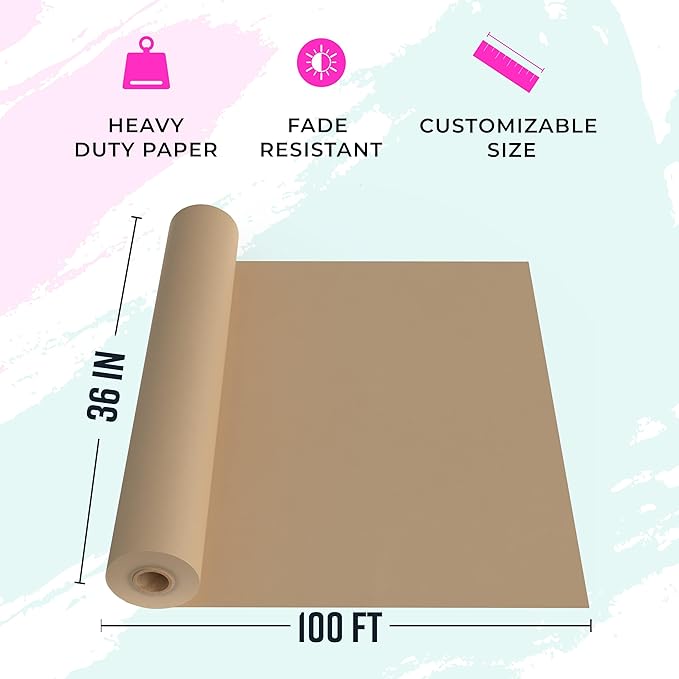 Large Brown Kraft Paper Roll - 36" x 1200" (100 ft) - Made in USA - Ideal for Gift Wrapping, Packing, Moving, Postal, Shipping, Parcel, Wall Art, Crafts, Bulletin Boards, Floor Cover or Table Runner
