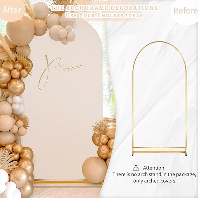 SoarDream Beige Wedding Arch Backdrop Cover 6.6FT Spandex Fitted Beige Wedding Arch Covers Round Top Chiara Arches Backdrop Cover Fabric for Birthday Balloon Party Decoration