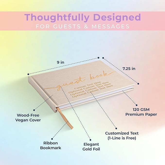 Guestbook for Parties with 110 Lined Pages and Satin Ribbon Bookmark
