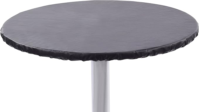 Tablecloth, Fitted Round Vinyl, 60 Inch, Black, Wipeable Elastic Edges