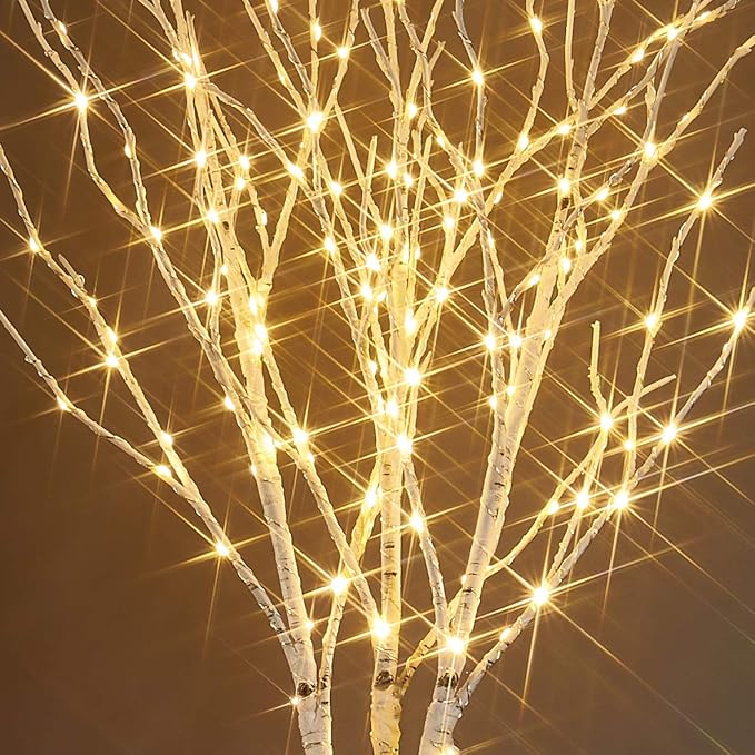 Fudios Lighted Branches 150 LED Fairy Lights with Timer 32in Plug in, Electric Lit White Birch Twigs for Vase Christmas Inside Outside Decor