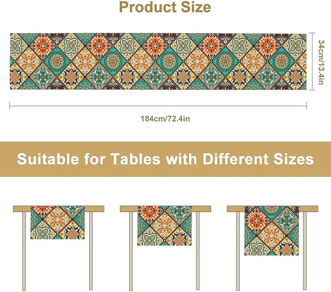 Boho Floral Table Runner,Vintage Bohemian Style Table Runner for Kitchen Dining Table Home Party Decoration 13x36 Inch