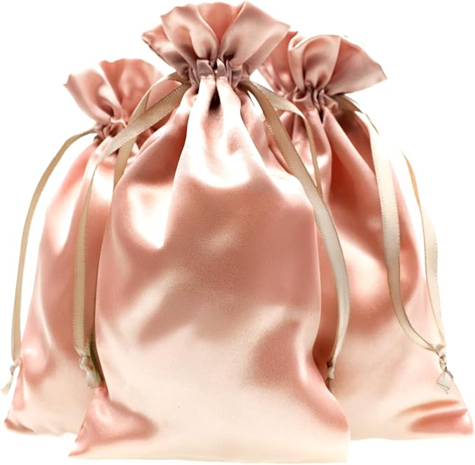 Gift Bags, Rose Gold Satin Drawstring Favor Bags, 4 x 6 Inch, Pack of 50