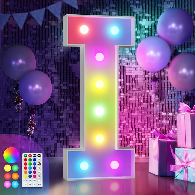 Marquee Letter I Light Up Decoration, 3 ft Foam Board, 16 Colors