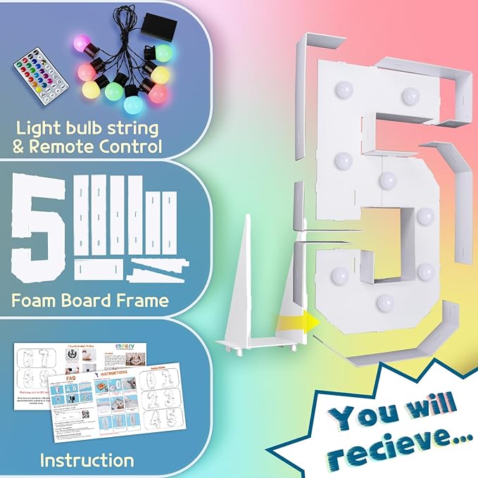 Marquee Number 5 Light Up Decoration, Foam Board with Remote and Timer