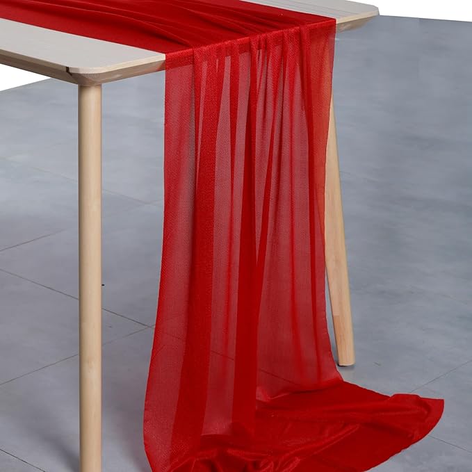 MDS Halloween Chiffon Table Runner - 20 Pack, 29 x 120 Inches, 10ft Each - Sheer Spooky Table Runners for Haunted House Parties, Trick-or-Treat Tables, Witchy Décor, Wedding & Events - Red