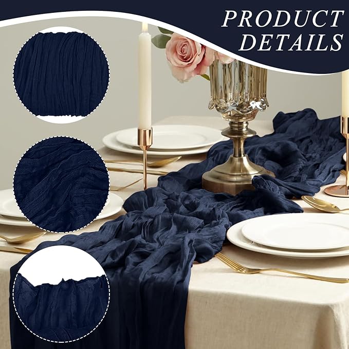 1 Pack Cheesecloth Table Runner 10Ft Christmas Gauze Boho Table Runners for Wedding Decor Bridal Shower Decorations Baby Shower Party(35" x 120")