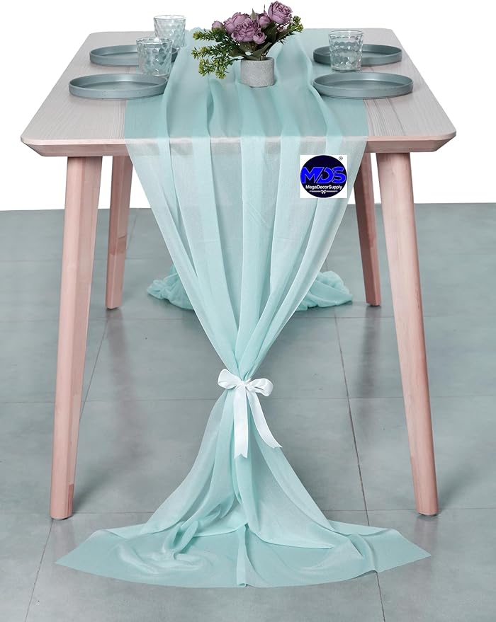 MDS Halloween Chiffon Table Runner - 20 Pack, 29 x 170 Inches, 14ft Each - Sheer Spooky Table Runners for Haunted House Parties, Trick-or-Treat Tables, Witchy Décor, Wedding & Events - Teal