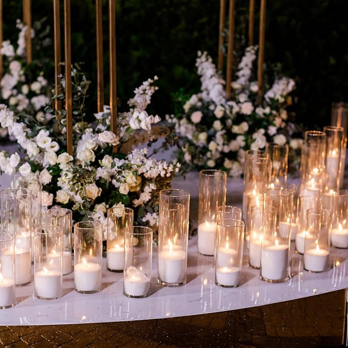 Sawysine 30 Pcs Glass Cylinder Vases 2.5''/2.95''/3.9'' Diameter Clear Flowers Vase Hurricane Floating Candles Holders for Table Centerpieces (2.5 x 5 in,2.5 x 6 in,2.5 x 8 in)