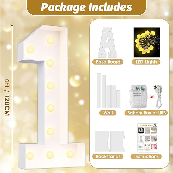Decorative Sign Light Up Marquee Numbers, 4 Ft, USB or Battery Powered