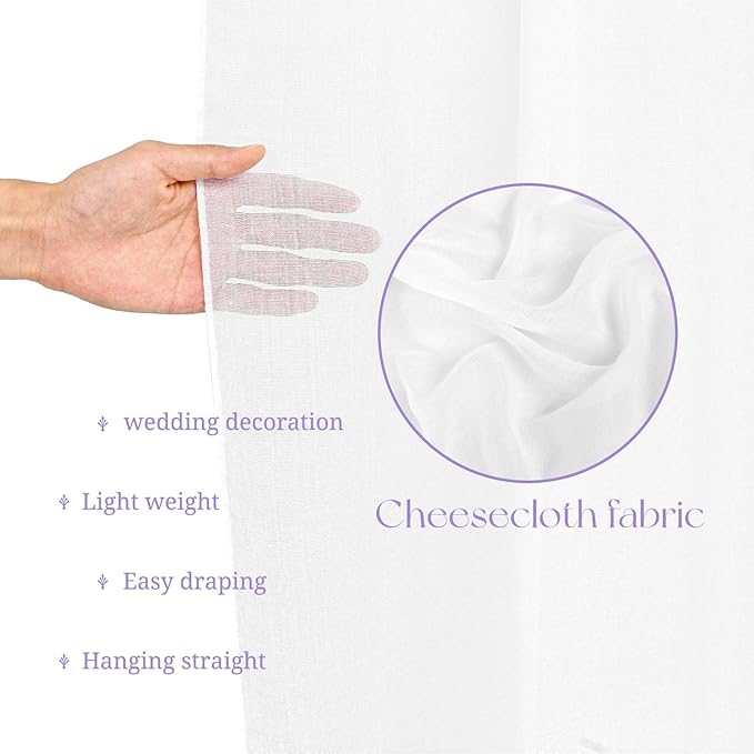 6 Panel White Wedding Drapes, 5ftx15ft Sheer Fabric Curtains for Arch Decorations