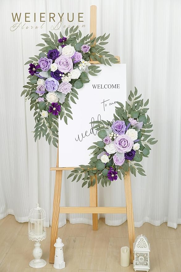 Artificial Flower Swag Set, Purple Silk Arch Flowers, 2 Pieces
