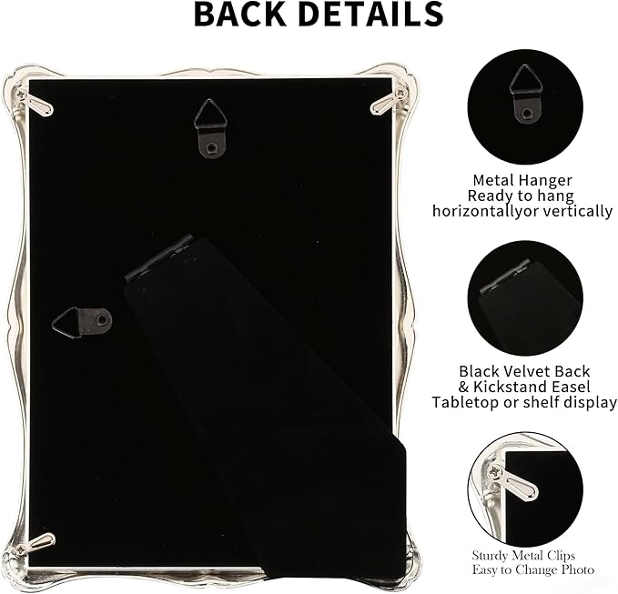 5 x 7'' Premium Alloy Silver Photo Frame - High-End Decor 7x5'' Picture Frames with Velvet Backing,Hi End Décor Metal Frames