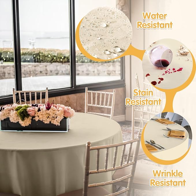 BRILLMAX 4 Pack Beige Round Tablecloths 108 Inch - Circle Bulk Linen Polyester Fabric Washable Table Cloth Cover for Wedding Reception Banquet Birthday Party Buffet Restaurant