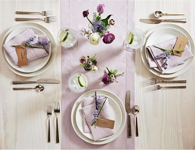 Solino Home Linen Lilac Table Runner 72 Inches Long - 100% Pure Linen Hemstitch Table Runner 14 x 72 Inch for Dresser, Dining, Fall, Autumn, Thanksgiving, Christmas - Classic Hemstitch