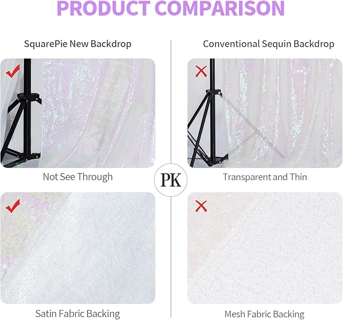 SquarePie Sequin Backdrop Non-Transparent Background Sparkly Curtain for Wedding Party 8FT x 8FT Iridescent