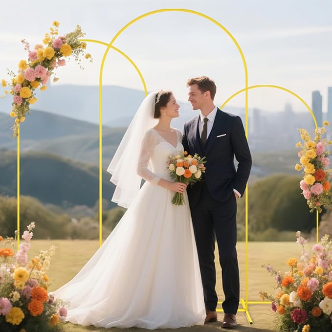 Metal Arch Backdrop Stand and Cover Set 6&6.6&7.2ft Navy Blue Arch Backdrop Covers Gold Wedding Arch Stand Set of 3 Spandex Arched Covers for Bridal Baby Shower Banquet Party Decoration