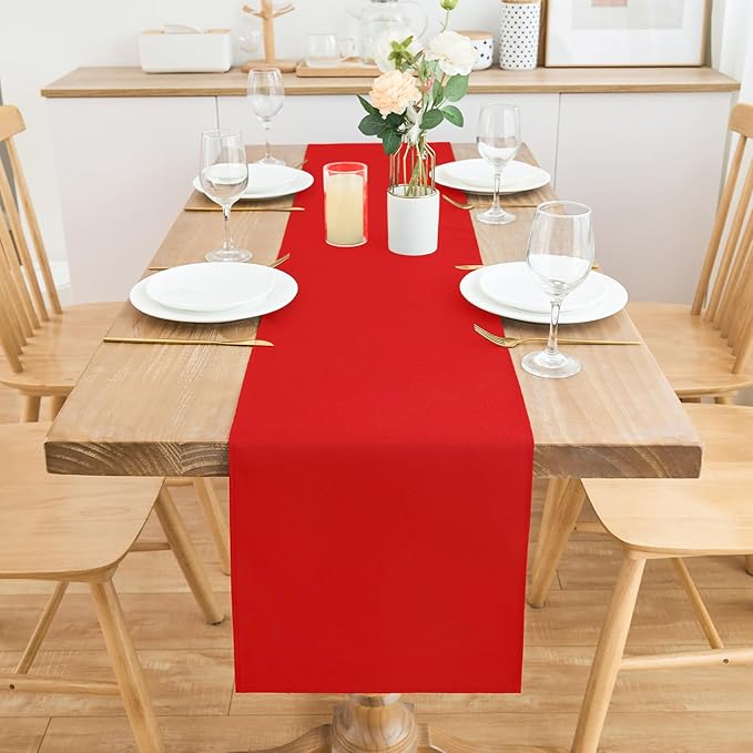 2 Pack Red Small Short Table Runner 12 x 48 Inch Solid Color Runners Coffee Table Dresser for Daily Party Home Decoration