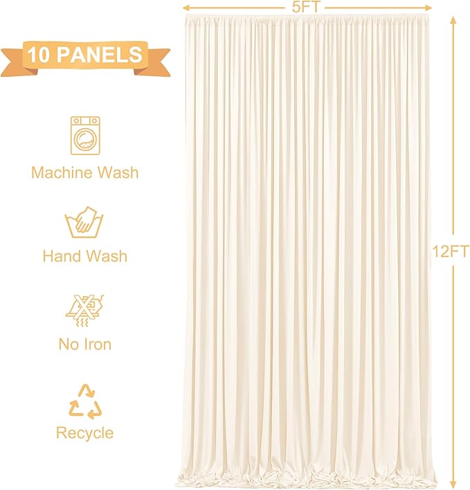 Champagne Backdrop Curtain Set, 5x12 ft, 10 Panels, Wrinkle Free Fabric