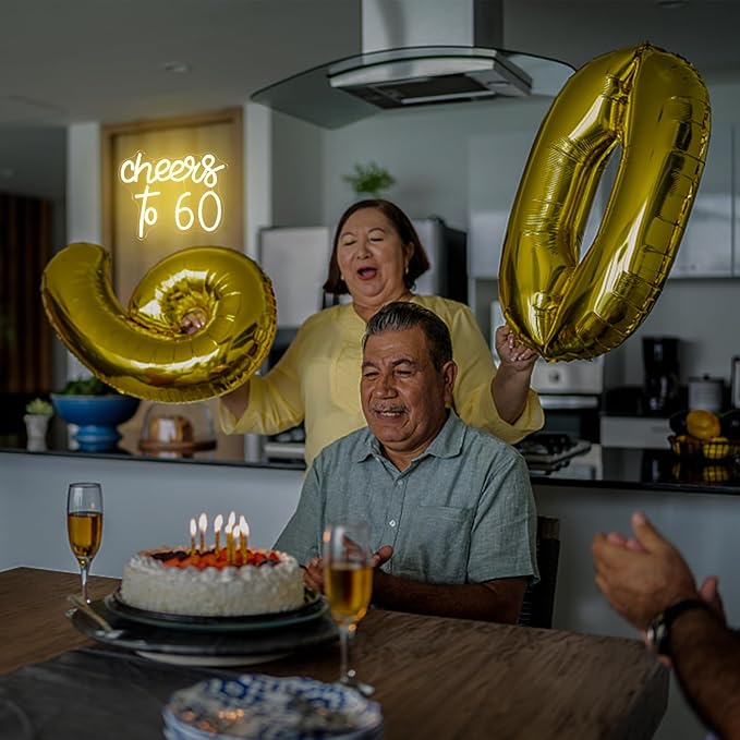 Lighted Neon Sign for 60th Birthday, Warm White Acrylic LED Decor