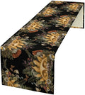 Sun Moon Table Runner, Bohomian Mushroom Daisy Table Gothic Dragonly Butterfly Table Center Decor Table Runner for Indoor Outdoor Party Kitchen Dinner Black, 13x70 Inch