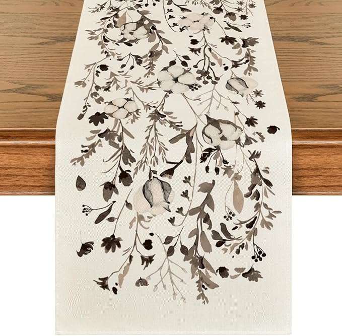 Artoid Mode Leaves and Flowers Cotton 210 GSM Winter Table Runner, Seasonal Christmas Kitchen Dining Table Decoration for Home Party Decor 13x48 Inch