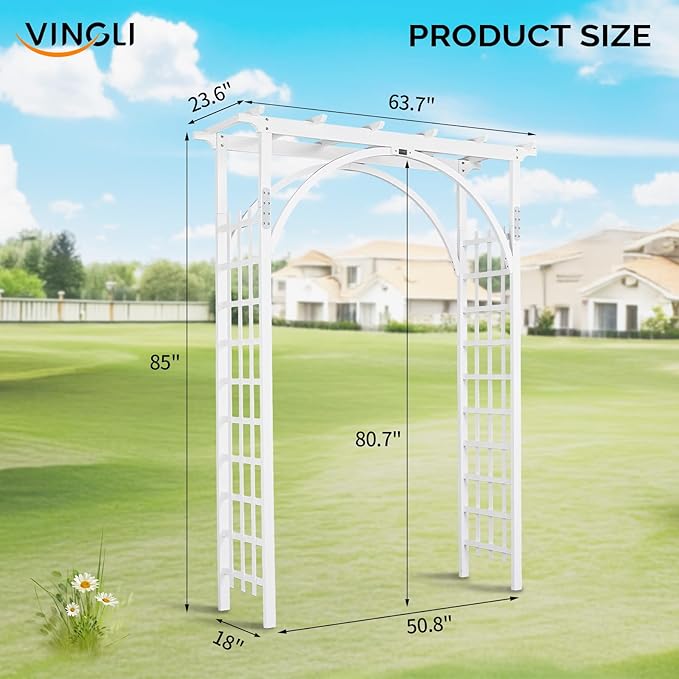 Arbor Wood Wedding Arch in White, 63 x 85 Inch Classic Style