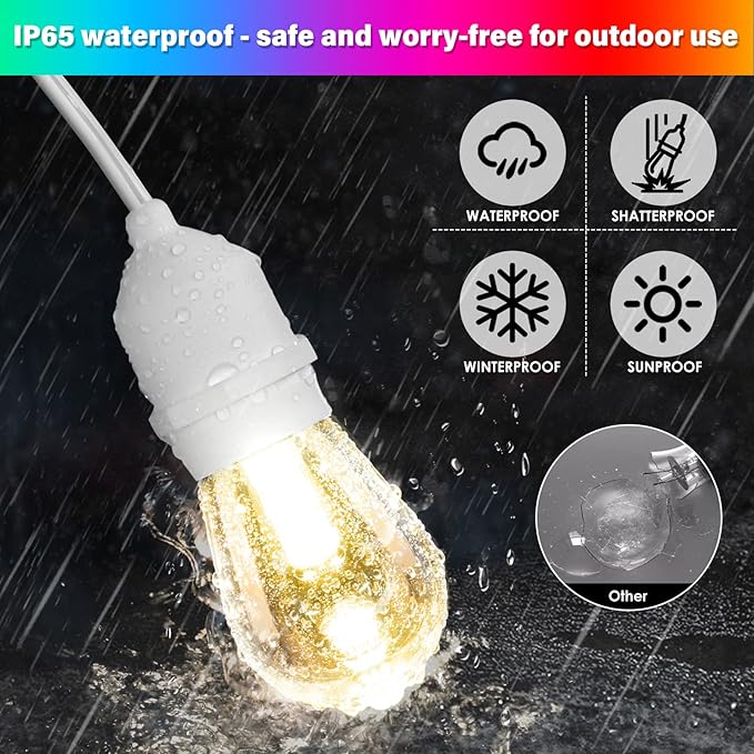 String Lights 48 FT Outdoor RGB LED with Remote, 6 Modes
