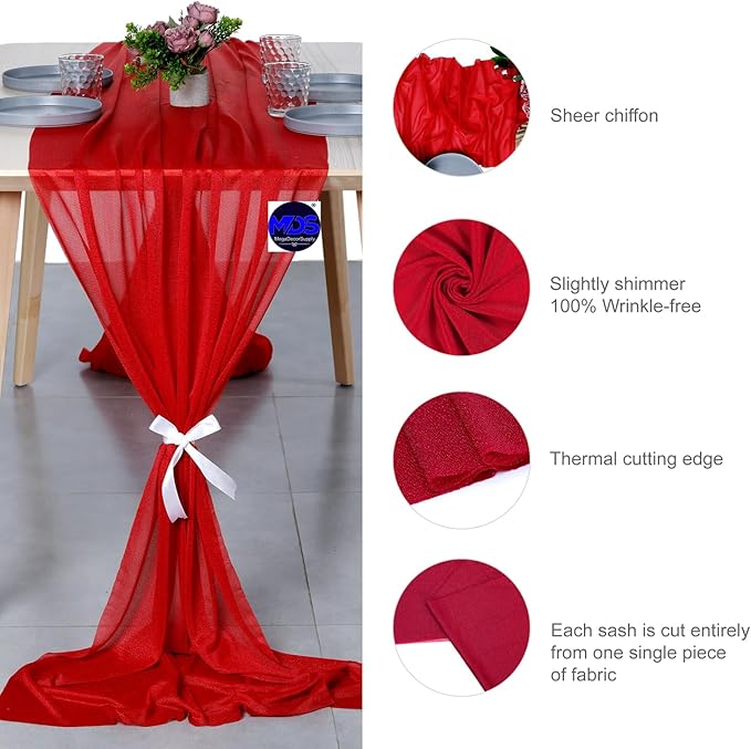 MDS Halloween Chiffon Table Runner - 12 Pack, 29 x 170 Inches, 14ft Each - Sheer Spooky Table Runners for Haunted House Parties, Trick-or-Treat Tables, Witchy Décor, Wedding & Events - Red