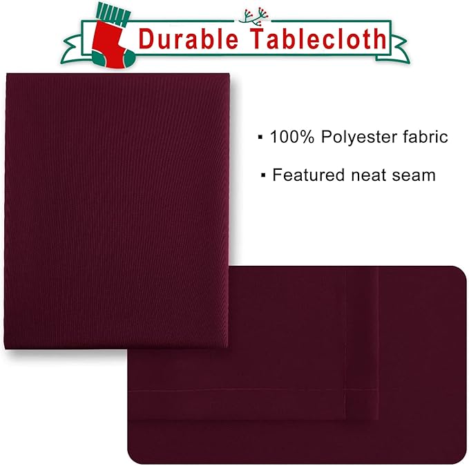 Hiasan Burgundy Square Tablecloth - Waterproof and Spillproof Washable Fabric Table Cloth for Dining Room Kitchen, 70 x 70 Inch