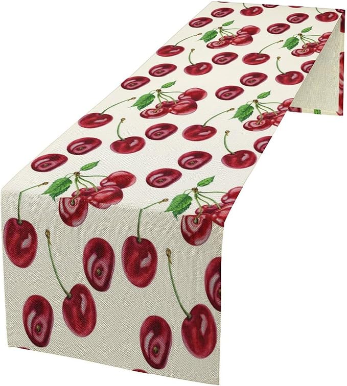 Red Cherry Table Runner Watercolor Tropical Fruit Spring Summer Wild Berry Dinner Runner for Girl Baby Shower Party Holiday Home Kitchen Dining Table Decor 13x108