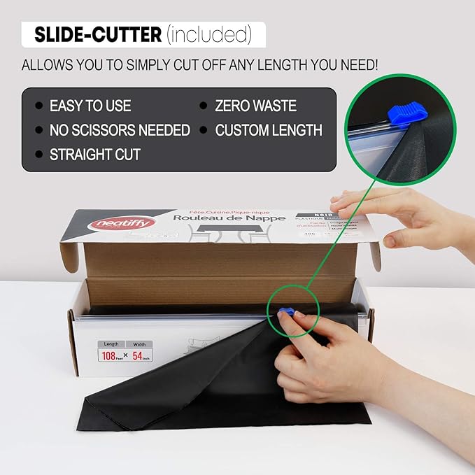 Black Plastic Tablecover Roll with Slide Cutter, 54 x 1296 Inches