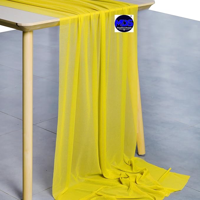 MDS 5 Pack 10ft Chiffon Table Runner 29 x 120 Inches Sheer Wedding Runner Romantic Rustic Table Runner for Wedding Decorations, Birthday Parties, Bridal Shower Party Arch Decor - Yellow