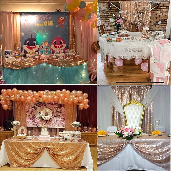 Rose Gold Sequin Photo Backdrop, 10 x 10 Ft Shimmer Curtain Panel