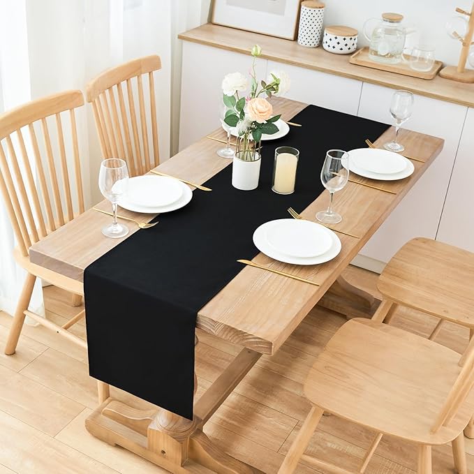 2 Pack Black Table Runner 12 x 60 Inch Solid Color Farmhouse Runners Coffee Table Dresser for Daily Party Home Decoration