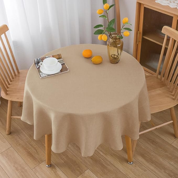 NLMUVW Round Linen Table Cloth 48 Inch, Burlap Tablecloth Textured Water Resistant Farmhouse Rustic Table Cover Decorative for Dining Kitchen Café