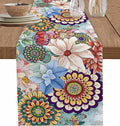 Boho Flowers Cotton Linen Table Runner for Dining Kitchen, Wedding Outdoor Party Tablerunners Decoration, Colorful Floral Farm Vintage Botanical Dresser Scarf Coffee Tablecloth Runners 13x72 Inches