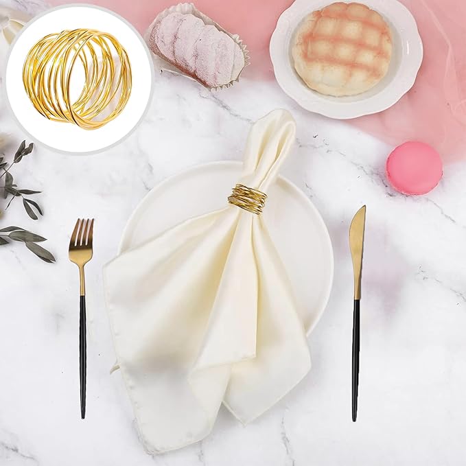 Gold Napkin Rings - 6 PCS Metal Napkin Rings(Twisted Wire) Napkin Holders Buckles for Family Dinner, Wedding, Party,Table Decorations
