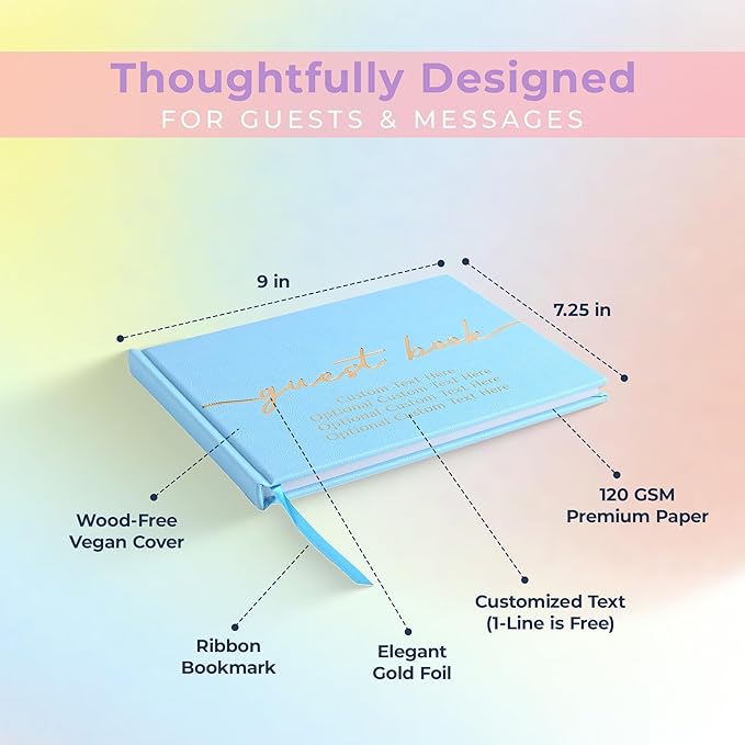 Guestbook with 110 Lined Pages, Vegan Leather Cover and Satin Ribbon