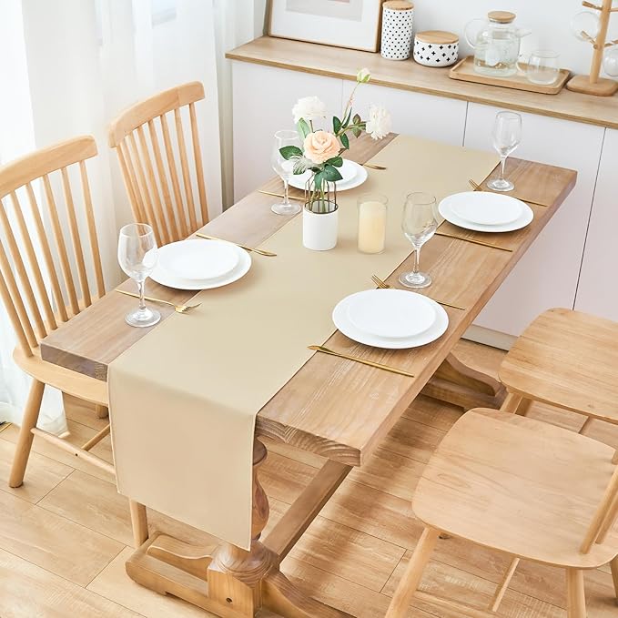 2 Pack Beige Table Runner 12 x 60 Inch Solid Color Farmhouse Runners Coffee Table Dresser for Daily Party Home Decoration