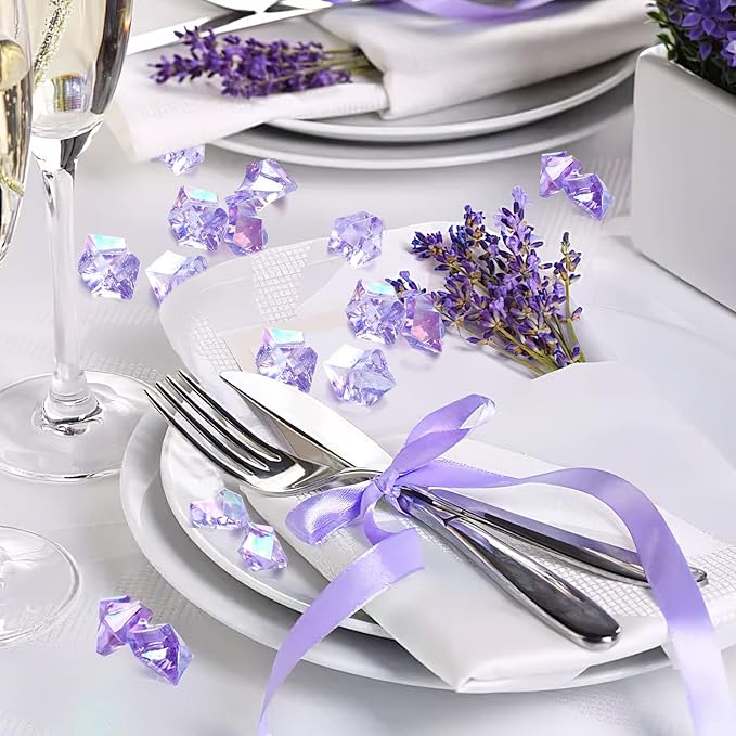 DomeStar 150PCS Purple Fake Ice, Fake Diamonds Sparkling Plastic Gems Vase Fillers for Centerpieces Wedding Party Decoration Table Scatter Display