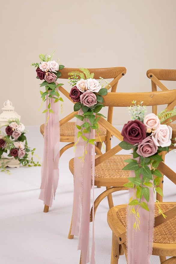 Artificial Pew Flowers Set of 10 Mauve Wedding Aisle Chair Decor