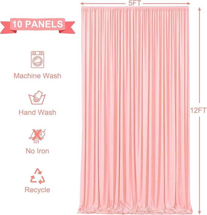 Backdrop Curtains, Blush Pink, 10 Panels, 5 x 12 Ft