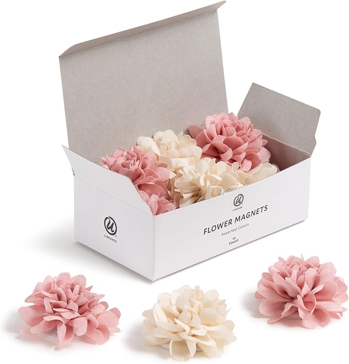 U Brands Mini Flower Fashion Small Magnet Set, Pink and Cream, 12 Count, Office Supplies for Classroom or Office Decor, Cute Magnets for Whiteboard