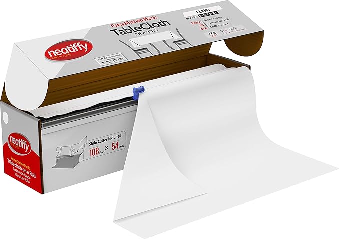Plastic Table Cover Roll, 54-Inch Wide, White, Slide Cutter