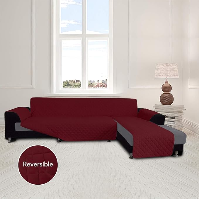 Sofa Slipcover in Christmas Red Microfiber, Quilted L-Shape Cover