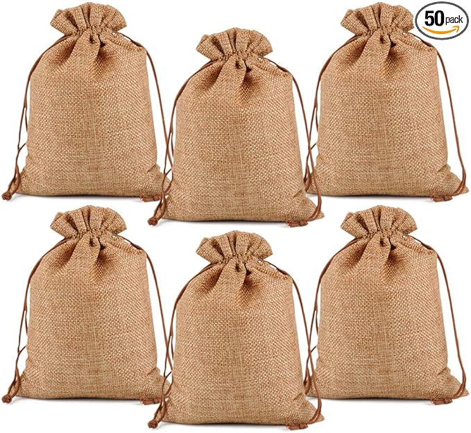 Gift Bags Burlap Drawstring Coffee 5 x 7 Inch, Pack of 50